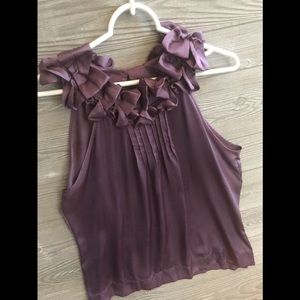 Violet & Claire purple sleeveless ruffle neck top.
